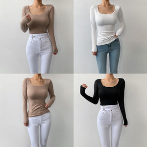기모 쫀쫀 유넥 겨울 이너 여자 긴팔 티셔츠 (4 Color)
