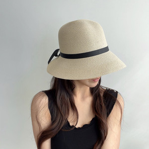 리본 자외선 차단 밀짚 라피아 플로핏햇 바캉스 벙거지 모자 (3 Color)