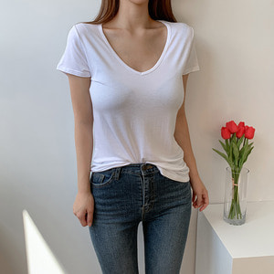 루즈핏 브이넥 여성 이너 반팔 티셔츠 (9 Color)