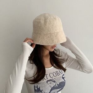 여성 겨울 양털 퍼 니트 벙거지 모자 버킷햇 (3 Color)