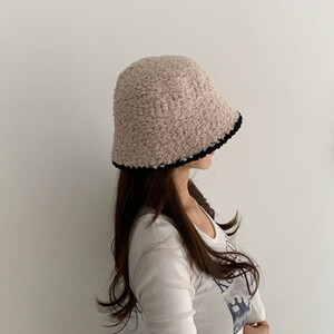 데일리 겨울 뽀글이 퍼 배색 여자 벙거지 모자 버킷햇 (3 Color)