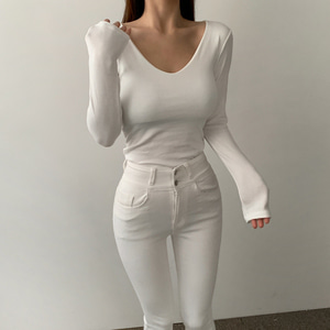 겨울 기모 쫀쫀 브이넥 슬림 이너 여자 긴팔 티셔츠 (4 Color)